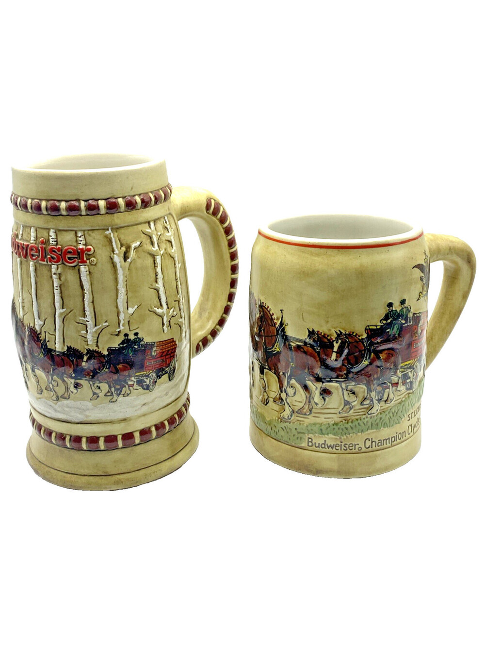 VTG 1980/81 Budweiser Clydesdales Ceramic Beer Stein Mug Set Gramarte Brazil
